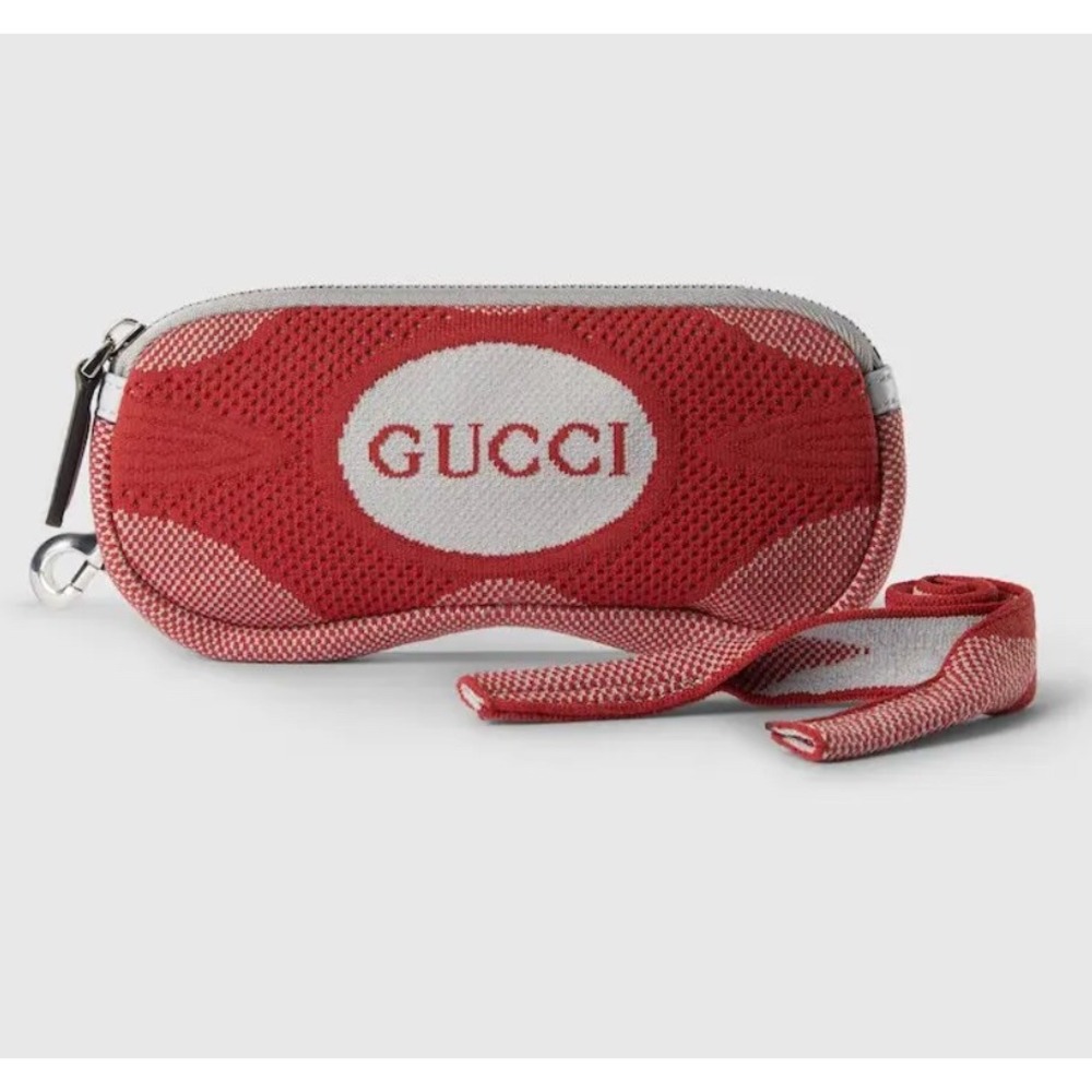 Gucci Red Technical Knit Glasses Case Zip Pouch with Strap 824707